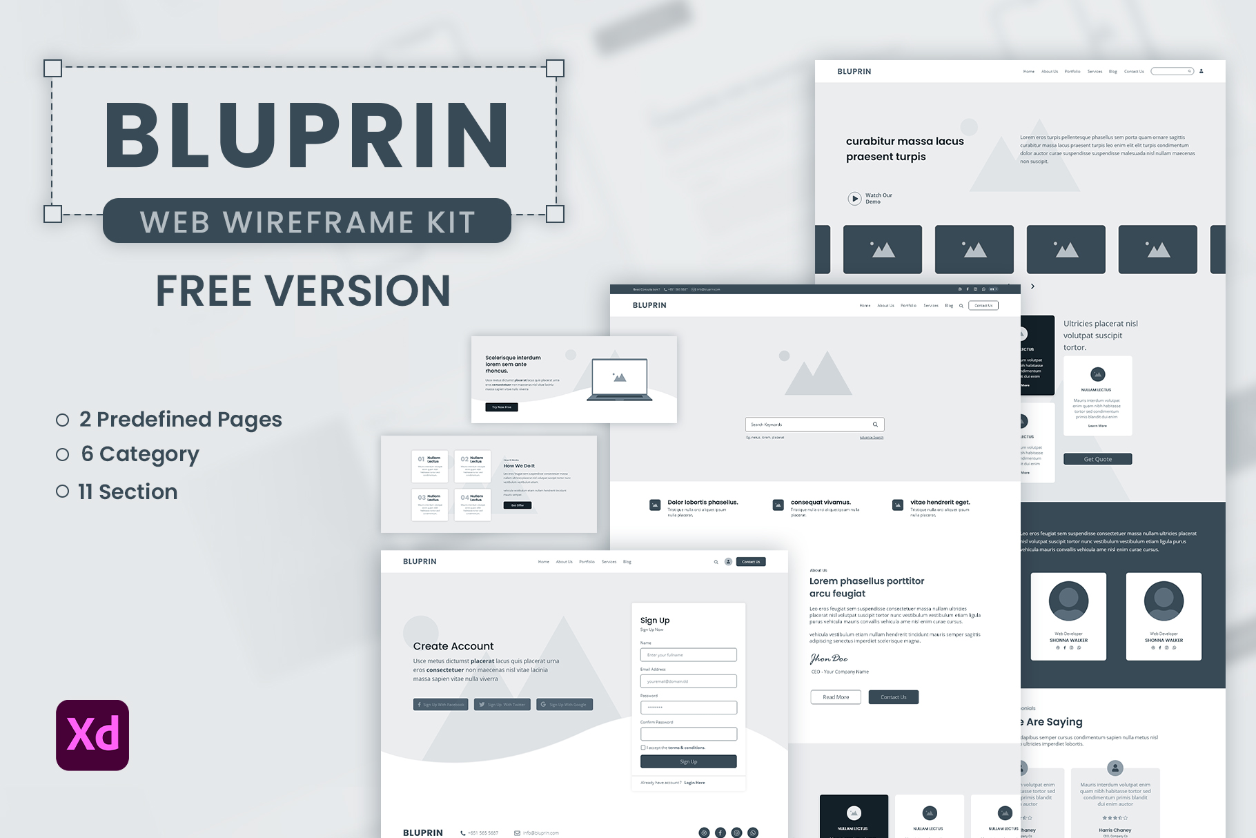 Free Version Bluprin Wireframe Kit Website